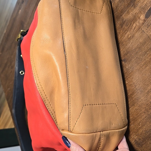 Coach Legacy Colorblock Duffle Leather Red Tassel Coach Tag Red Navy Tan Supple - Picture 9 of 15